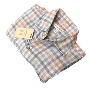 Peter Millar Crown Plaid Linen Button‎ Down Shirt Mens Size Small L/S NWT $160